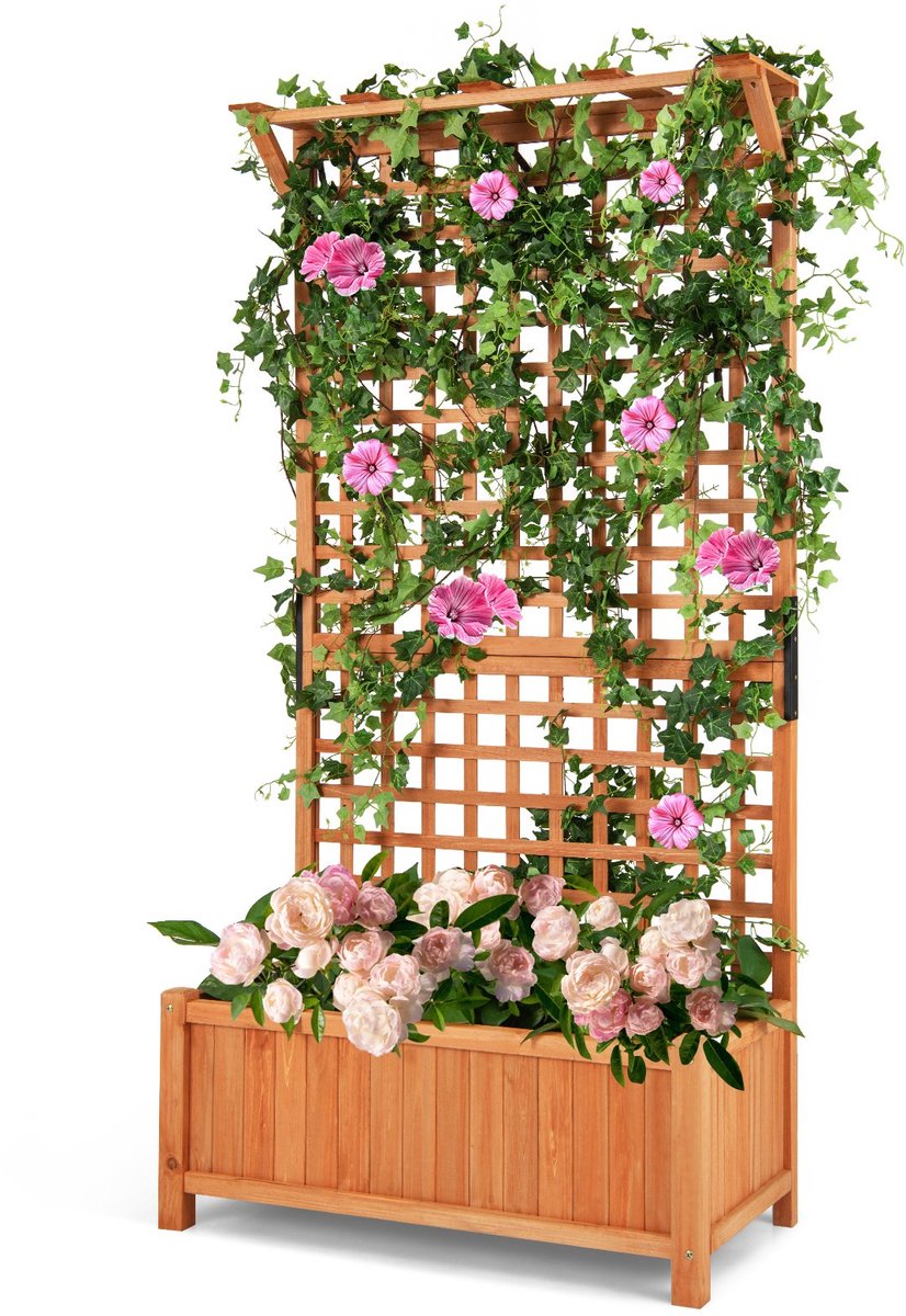 SureDeal® - Plantenbak - Bloembak - Spijlen - Dak - Klimrek - Afwateringsgaten Tuinspijlen - 90x44,5x182,5 cm - Natuurlijk