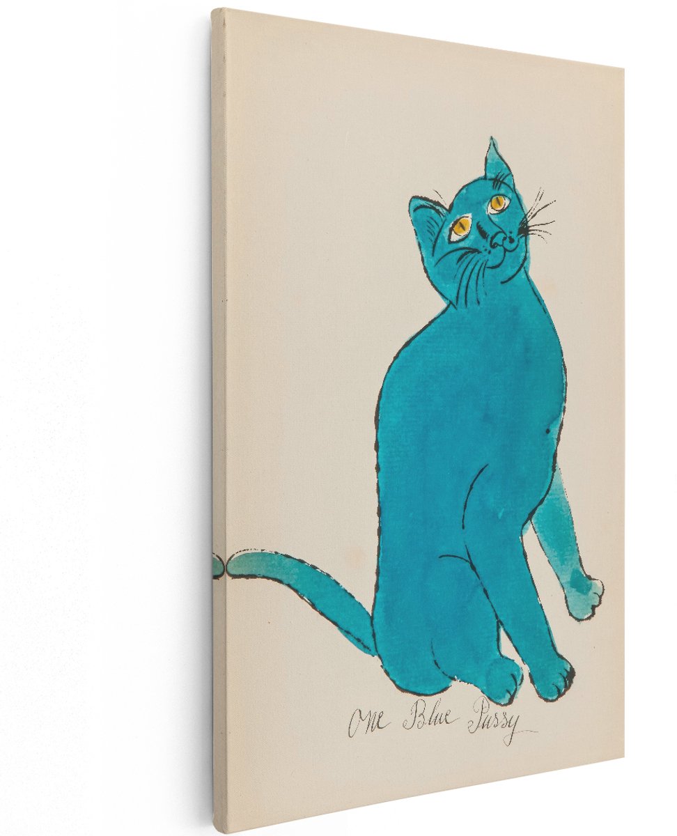 Artaza Canvas Schilderij Kat Andy Warhol - 120x180 cm - Groot - Wanddecoratie Pop Art - Muurdecoratie Blauwe Kat - Decoratie Vintage - Schilderijen Op Canvas