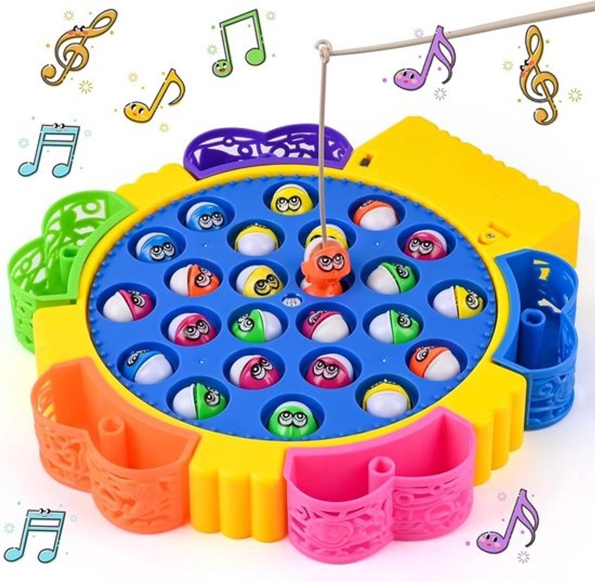 Hengelspel met muziek en magneten - 4 hengels en 24 bewegende vissen - kinderspel vanaf 2 jaar