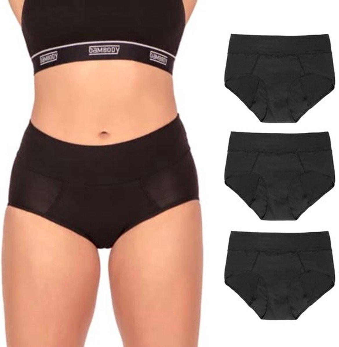 Absorberende Slipjes voor Heren en Dames, Menstruatie Underwear, Lekvrij, Zacht & Comfortabel, Ademend, Pack van 3, Zwart