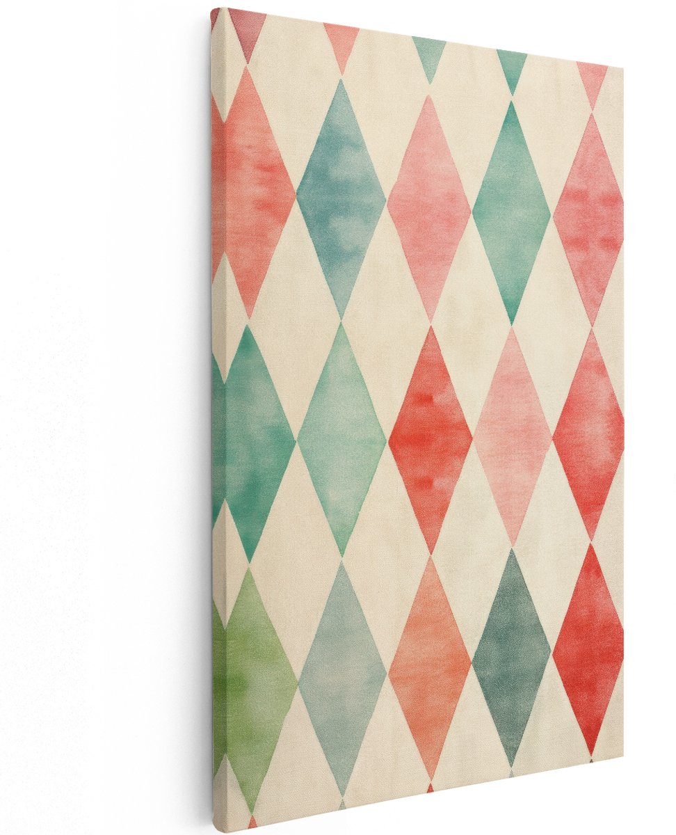 Artaza Canvas Schilderij Abstract - 120x180 cm - Groot - Wanddecoratie Geometrisch - Muurdecoratie Diamantpatroon - Decoratie Vintage Pastel
