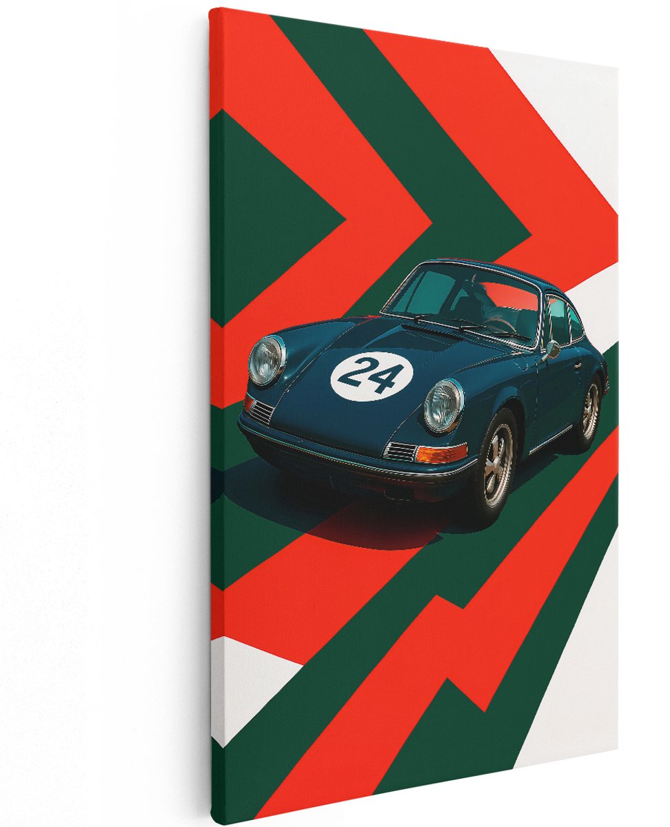 Artaza Canvas Schilderij Porsche 911 - 120x180 cm - Groot - Wanddecoratie Auto - Muurdecoratie Vintage - Decoratie Retro Racewagen - Donkerblauw