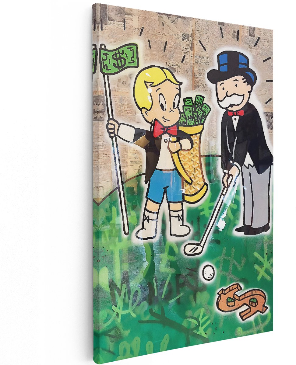 Artaza Canvas Schilderij Dagobert Duck - 120x180 cm - Groot - Wanddecoratie Geld - Muurdecoratie Golf - Decoratie Dollar Popart