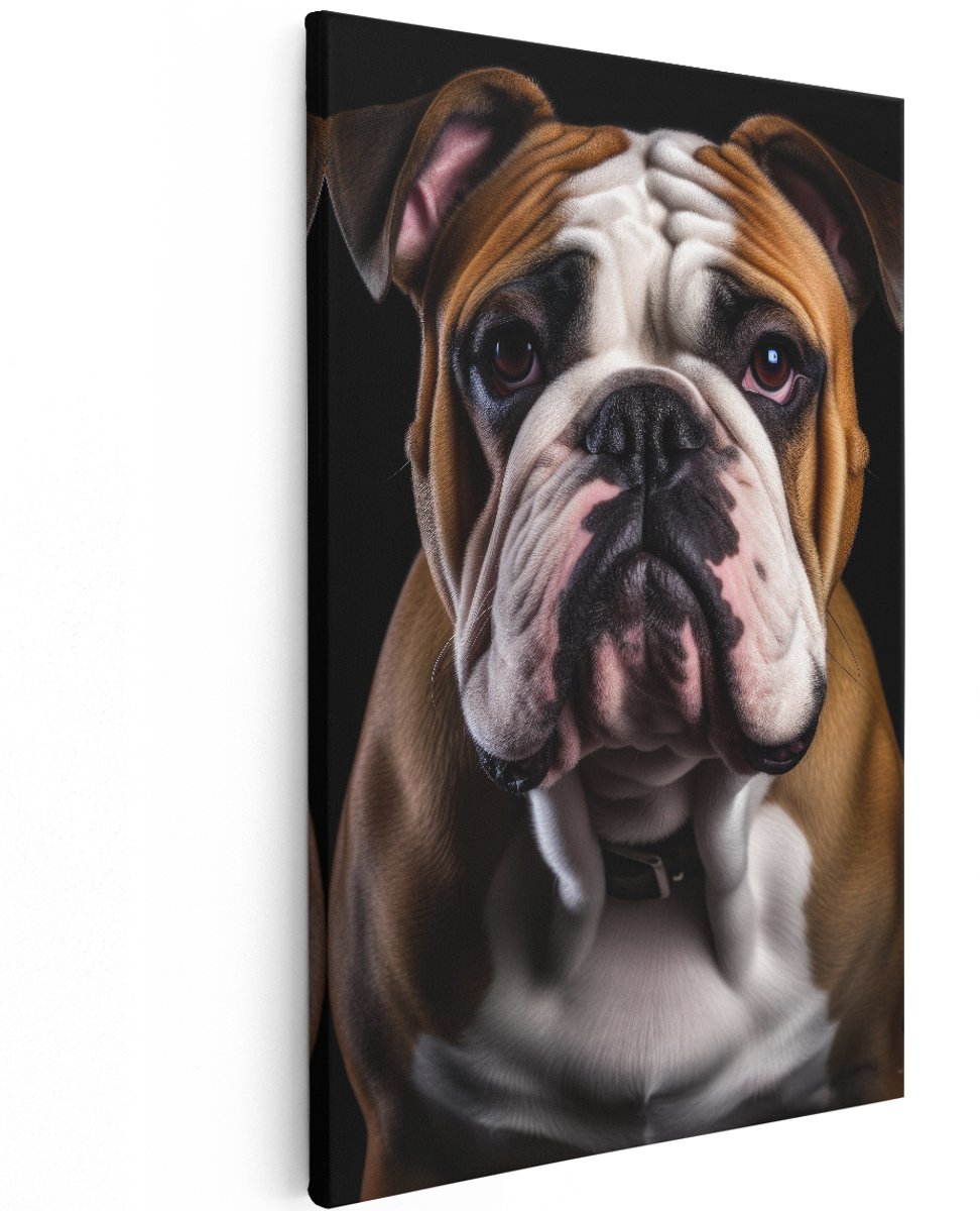 Artaza Canvas Schilderij Engelse Bulldog - 120x180 cm - Groot - Wanddecoratie Hond - Muurdecoratie Dieren - Decoratie Portret - Zwart