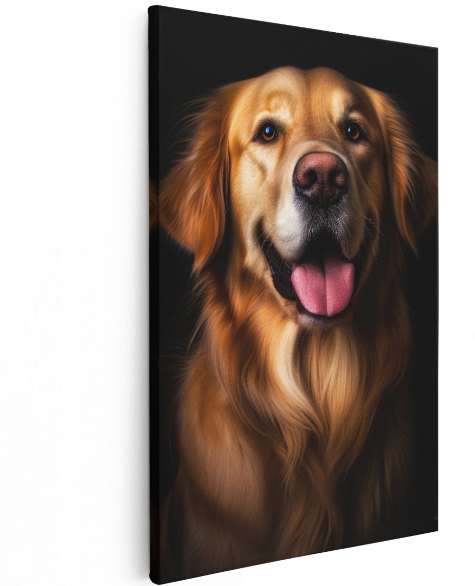 Artaza Canvas Schilderij Golden Retriever - 120x180 cm - Groot - Wanddecoratie Hond - Muurdecoratie Dieren - Schilderijen Op Canvas - Zwart