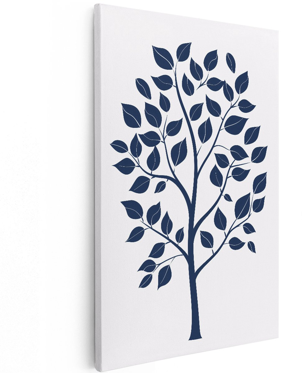 Artaza Canvas Schilderij Levensboom - 120x180 cm - Groot - Wanddecoratie Boom - Muurdecoratie Minimalistisch - Decoratie Bladeren - Donkerblauw
