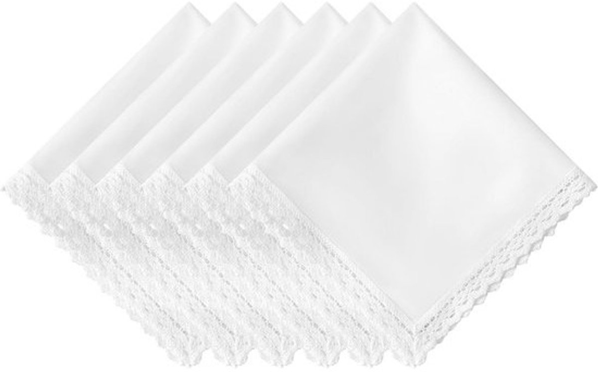 Zachte Katoenen Dameszakdoeken met Kant - Herbruikbare Dames Zakdoek Zuiver Wit voor Bruiloft en Feest