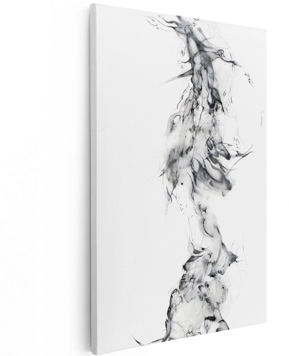 Artaza Canvas Schilderij Abstract - 120x180 cm - Groot - Wanddecoratie Zwart Wit - Muurdecoratie Inkt - Schilderijen Op Canvas Japandi