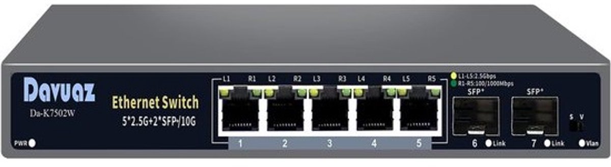 7-Poorts 2,5G Unmanaged Netwerk Switch met 5x 2,5G RJ45 en 2x 10G SFP Uplink Poorten
