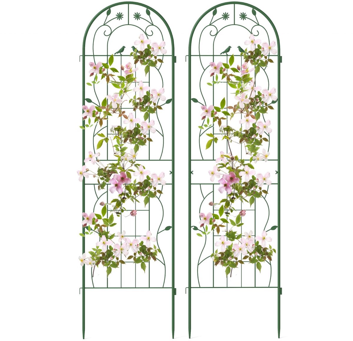 SureDeal® - Metalen hekwerk, 2-delige set, decoratief tuinhek, vrijstaande klimhulp, hekwerk voor in de tuin om te steken, klimlatwerk voor klimplanten, bloemen, komkommer (180 x 50 cm, groen)