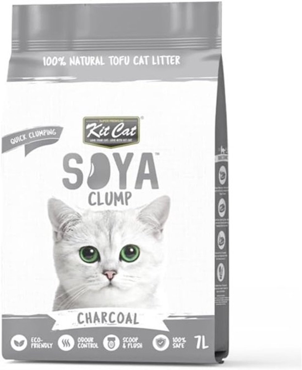 Kattenbakvulling Soja - Biologisch Afbreekbaar - Hygiënische Kattenbak - Onmiddellijke Klontvorming - 7 Liter - Houtskool