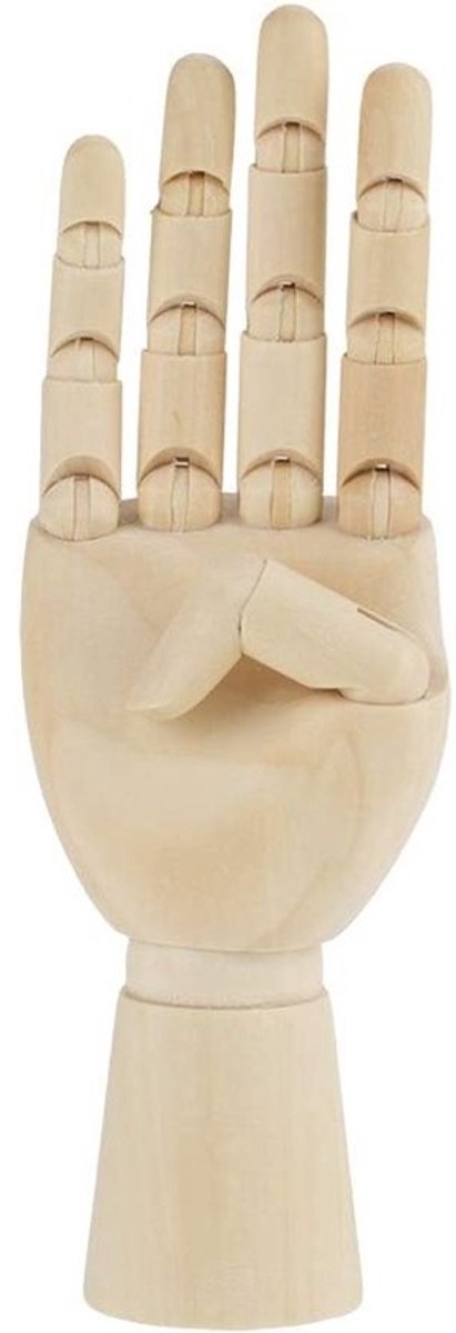 Houten Hand Model - Tekenhulp Decoratie - Schetsen Illustreren - Flexibele Vingers Pols - 7 Inch Rechterhand - Natuurlijk Hout