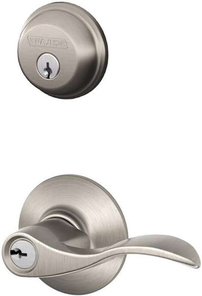 Deurbeslag Set - Deurhendel Slot - Toegangsbeveiliging - Enkele Cilinder Deadbolt - 2-3/4 inch - Satijn Nikkel