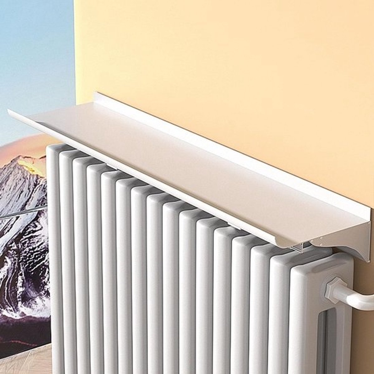 Radiatorplank met Plank - Verwarming Rek - Warmte Circulatie - Eenvoudige Montage - 14x60cm - Wit