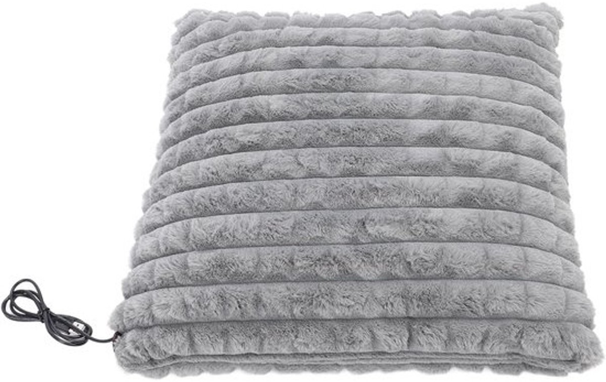 Verwarmd Pluche Kussen - Zacht Zitkussen - Thuiswerk Comfort - USB Verwarming - 50 x 68 cm - Grijs