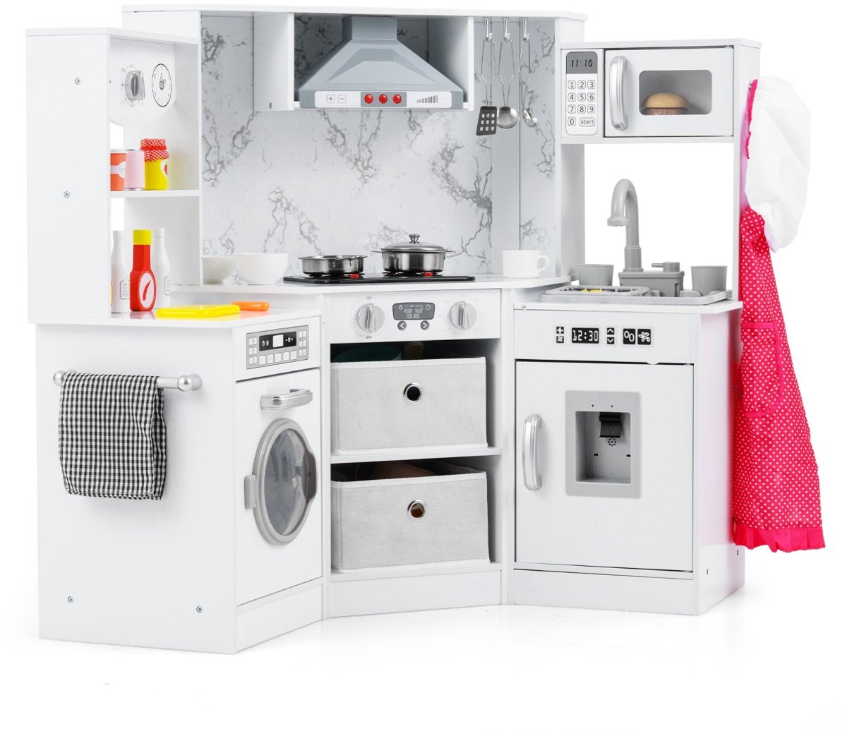 SureDeal® - Rollenspell - Houten Speelgoedkeuken - Kinderen Hoekkeukenset - 102x51x85 cm - Wit
