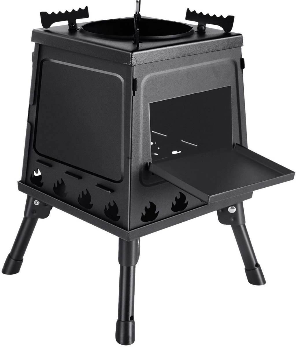 Opvouwbare campinghoutkachel - koolstofstaal - 22 x 22 x 35 cm - met panhouders en draagtas