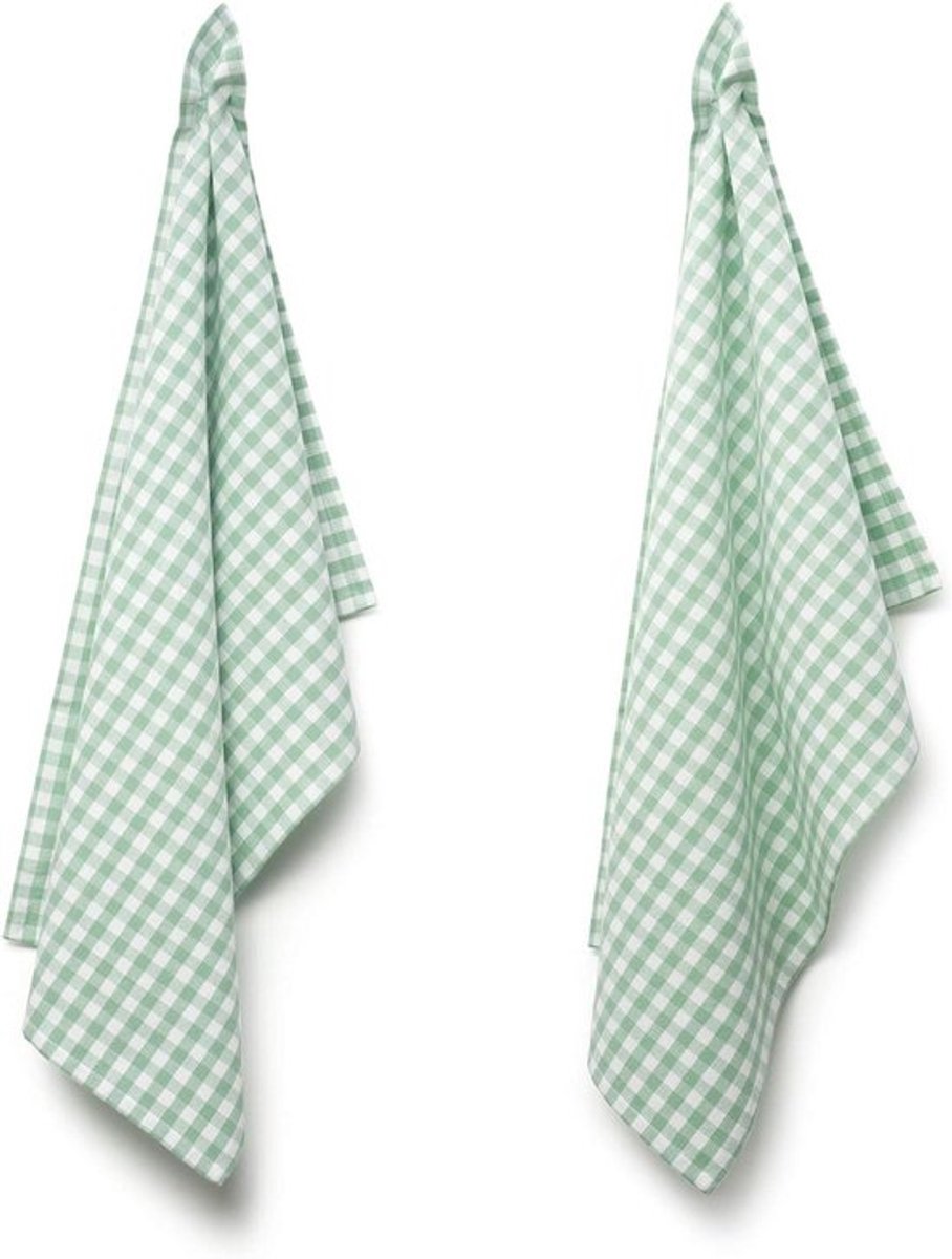 Theedoeken Katoen - Keukendoeken Vaatdoeken - Keuken Schoonmaken - Door-en-door Gekleurd - 45 x 70 cm - Mint Wit