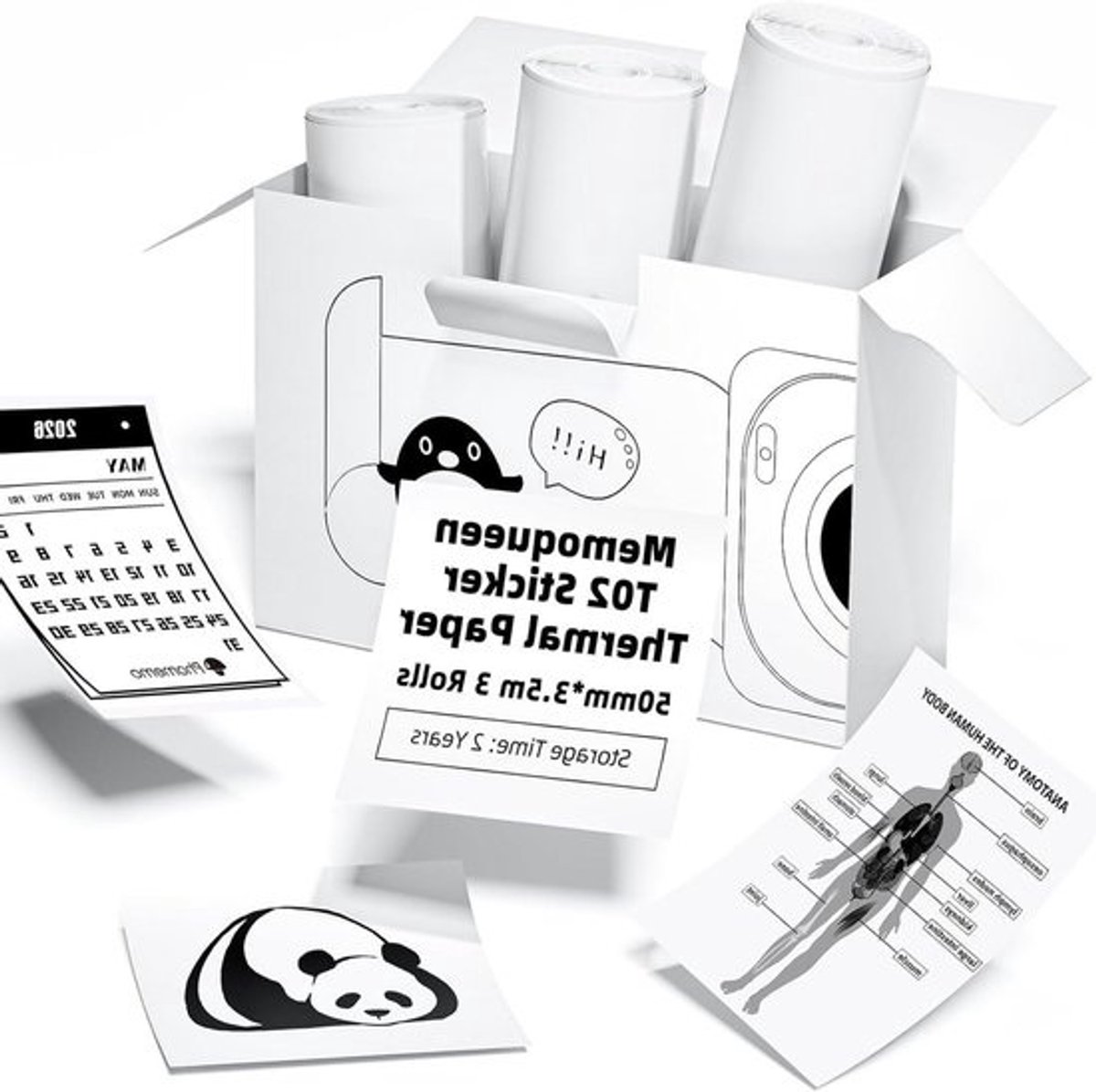 Zelfklevend Thermisch Papier - Stickerpapier Printerpapier - Labels Printen - Zwart Tekst - 3 Rollen 50mm x 3.5m - Wit