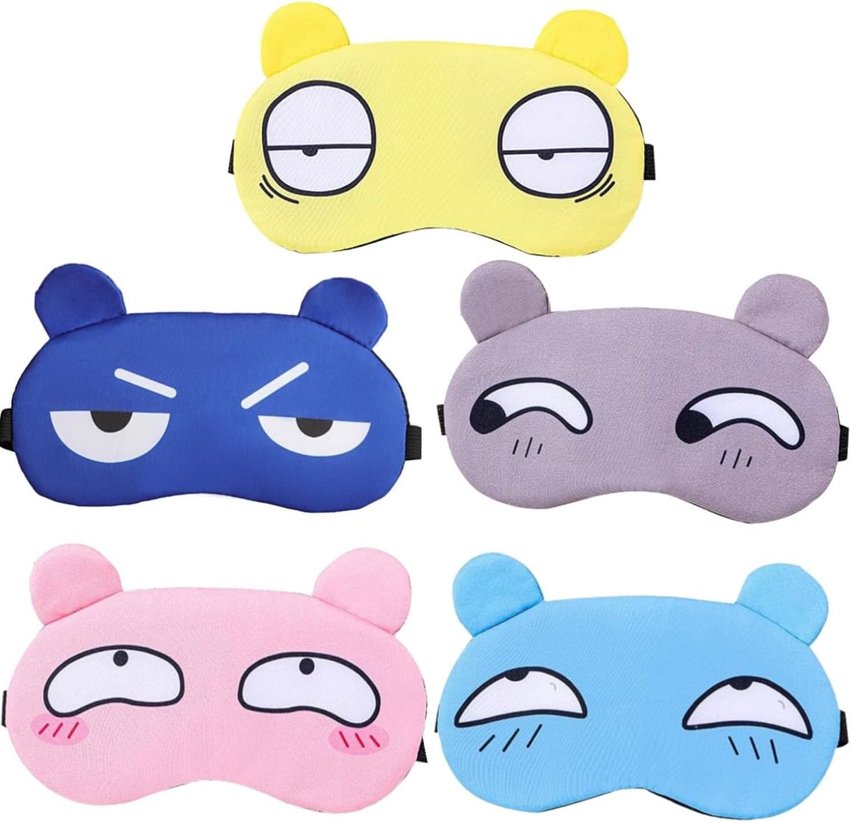 Schattige slaapmaskers set van 5, zacht en ademend oogmasker voor volwassenen en kinderen, ideaal voor reizen, ontspanning en thuisgebruik
