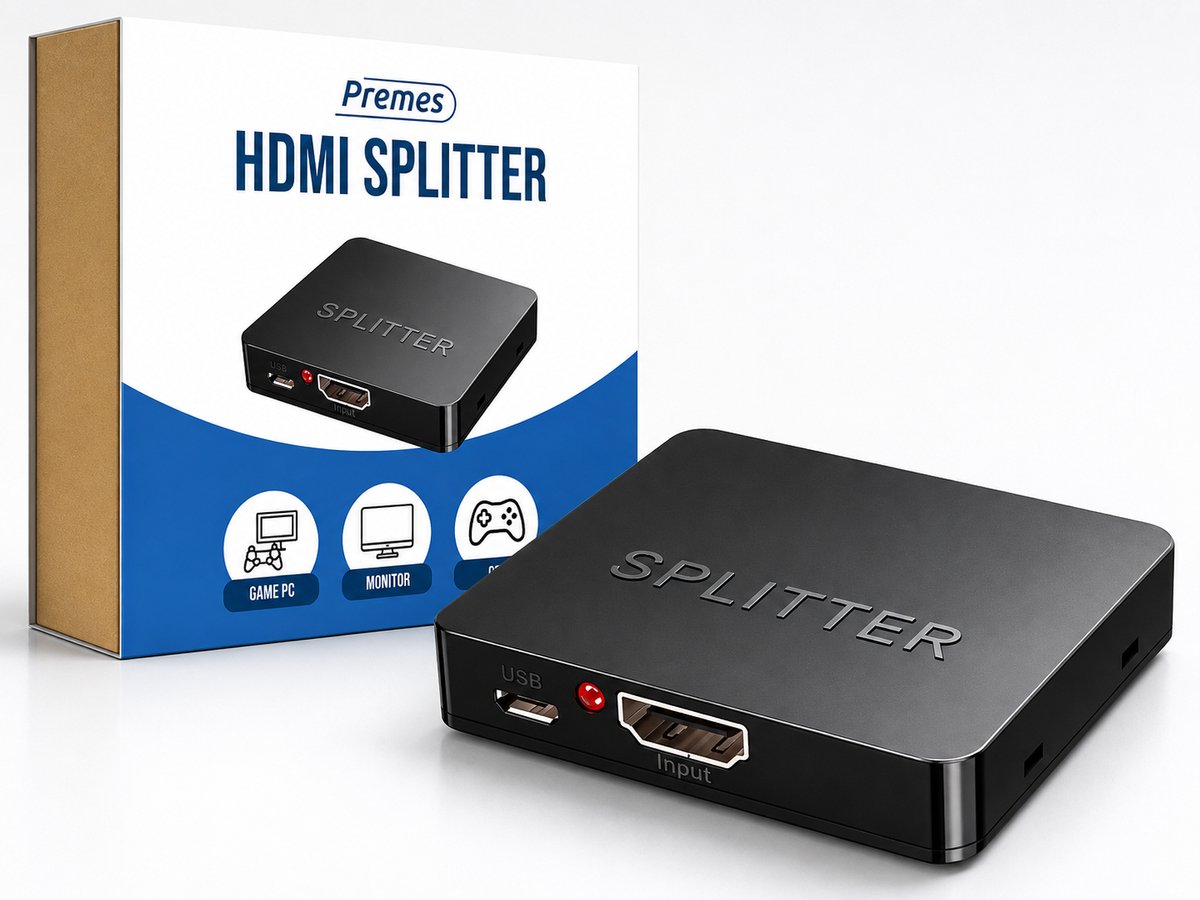 Premes HDMI Splitter – 1 In 2 Uit – 4K – HDMI 2.0 – Plug & Play- Full HD 1080p - Geschikt voor PS4/PS5-Universele HDMI Verdeeladapter