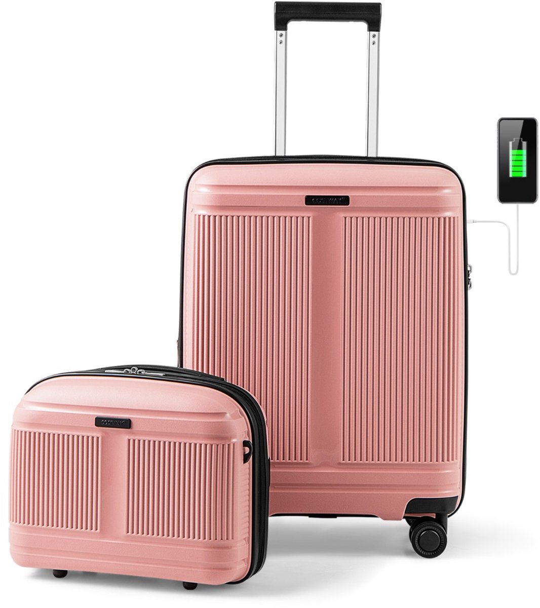 SureDeal® - Kamper - Delig Bagageset - Handbagagekoffer - Cosmetica Koffer Harde - 39,5x22,5x25,5 cm - Roze