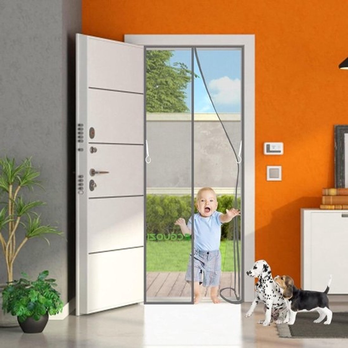 Magnetische Hordeur - Vliegengordijn Anti-mug - Buiten houden insecten - Sluit automatisch - 130 x 240 cm - Grijs