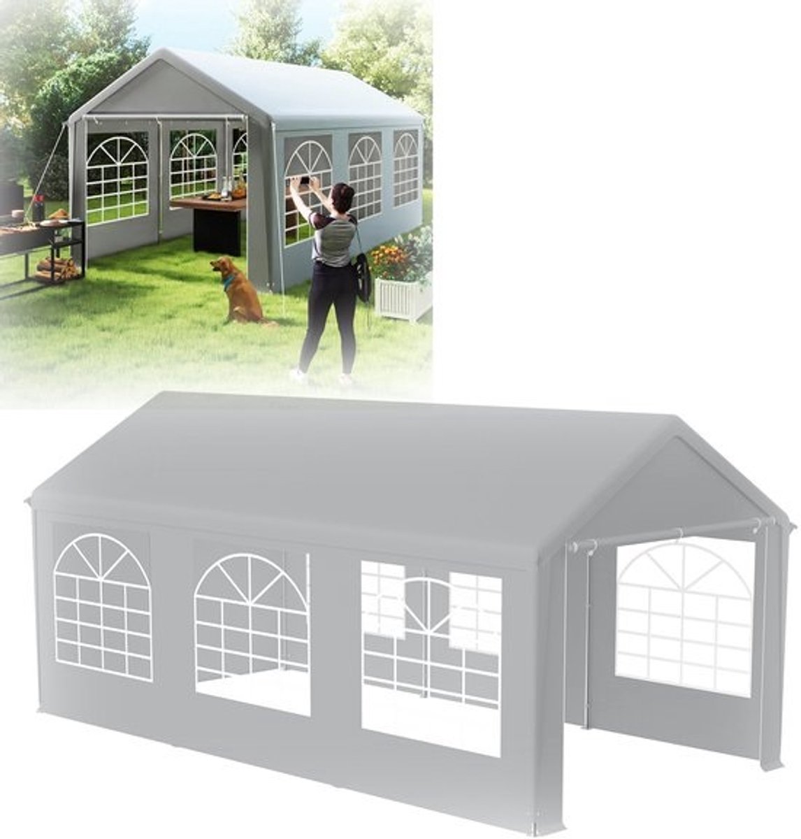Partytent Paviljoen - Tuintent Feesttent - Buitenfeesten Organiseren - Verzinkt Stalen Frame - 3 x 6 meter - Grijs