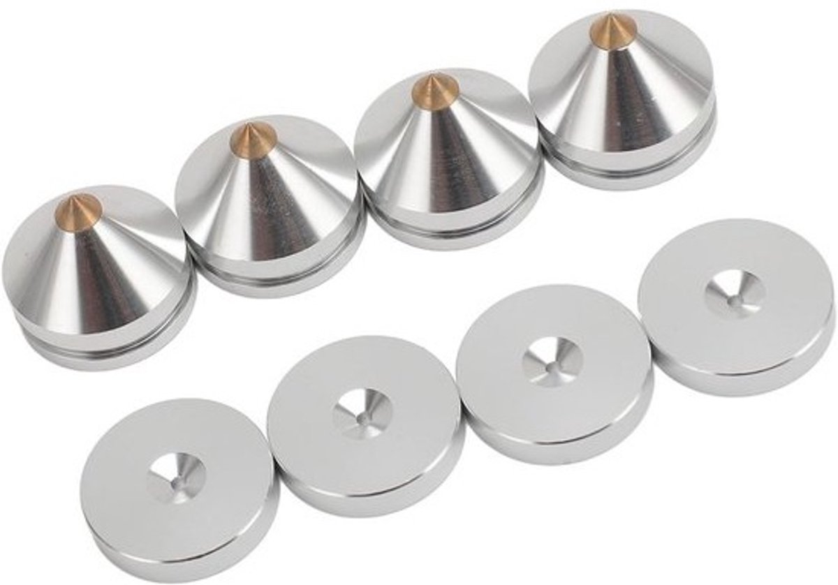 4x Aluminium Isolatievoeten voor Audio Apparatuur, Trillingsdempers voor Hifi, Versterker en Subwoofer (Zilver)