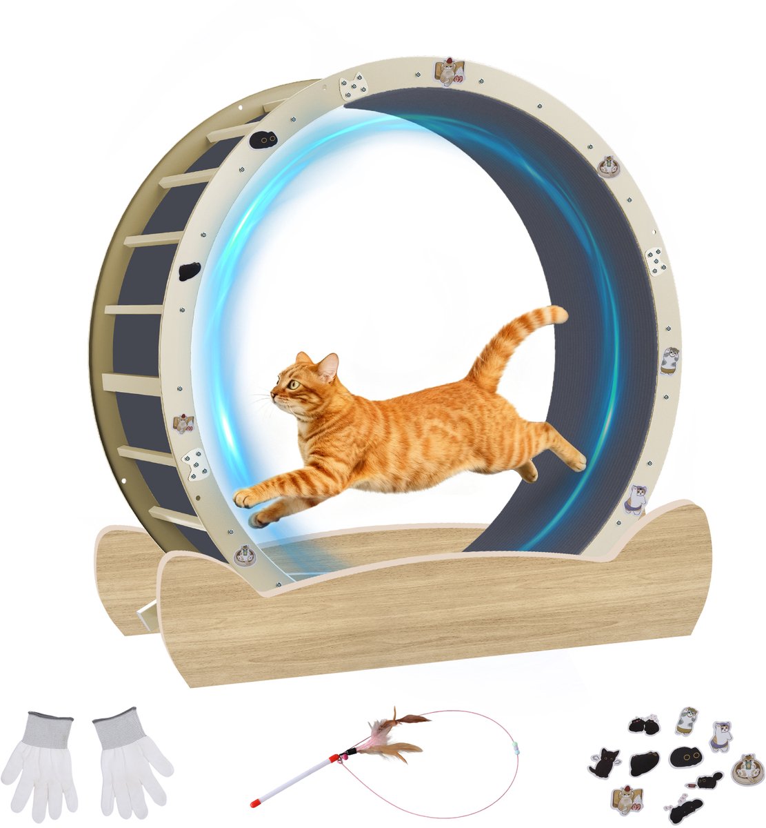 GTPLAYER - Kattenloopwiel 100 cm - Ultrastil met Afneembare Mat - Houten oren
