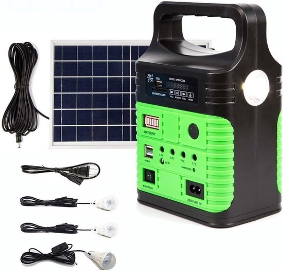 Solar Verlichtingssysteem - Noodverlichting Camping - Buiten Stroomuitval - Met Bluetooth Radio - 3500 Gram - Blauw