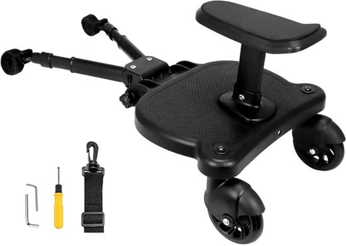 Kinderwagen meerijplank - Zweefplank buggy - Extra kind vervoeren - Met afneembare stoel - Tot 25 kg - Zwart