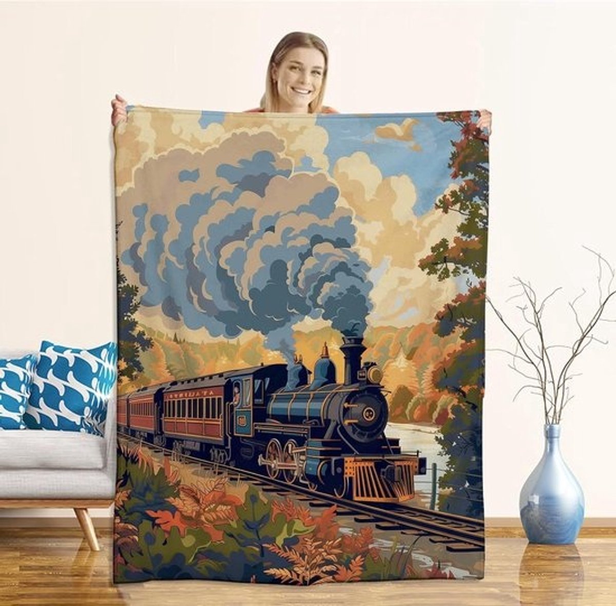 Flanellen Trein Deken - Gooi Deken Plaid - Bank en Bed - Zacht en Warm Flanel - 40"x50" - Trein02