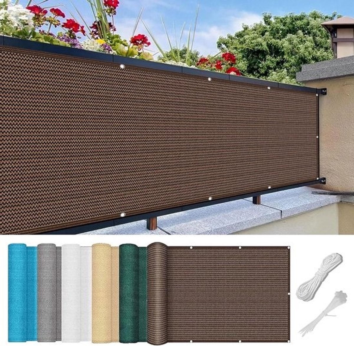 Privacyscherm Balkon - Hekwerk Afscherming - Buitenruimte Gebruik - UV-Bescherming 98% - 60 x 450 cm - Bruin