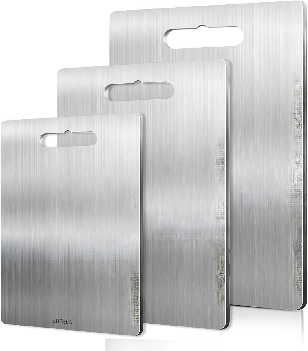 Lìon® Titanium Snijplank - Vaatwasserbestendig - Titanium Snijplankenset - Zilver - 34cm × 23cm × 1cm