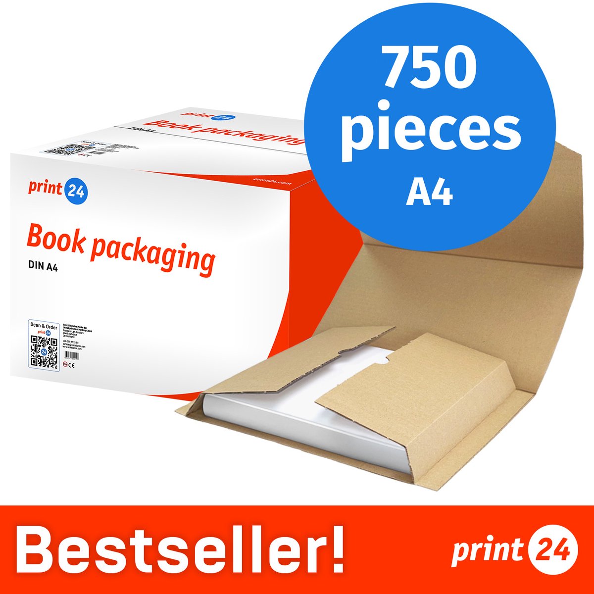 NIEUW: print24 Boekverpakking, DIN A4, Verzendverpakking, onbedrukt, 750 stuks