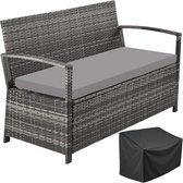 tectake® Wicker Tuinbank met Opbergruimte - 2 Personen - Opbergbank met Kussenbox - Weerbestendige Polyrattan 2 Zits Bank met Zitkussen en Beschermhoes - Armleuningen en Hoge Rugleuning - 128 x 56 x 77,5 cm - Grijs