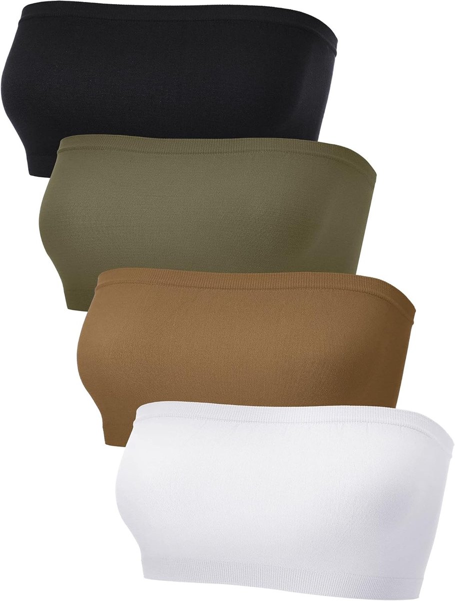 Comfortabele Strapless Bandeau Bh voor Dames - Naadloze Bralette, Rekbare Top, Set van 4