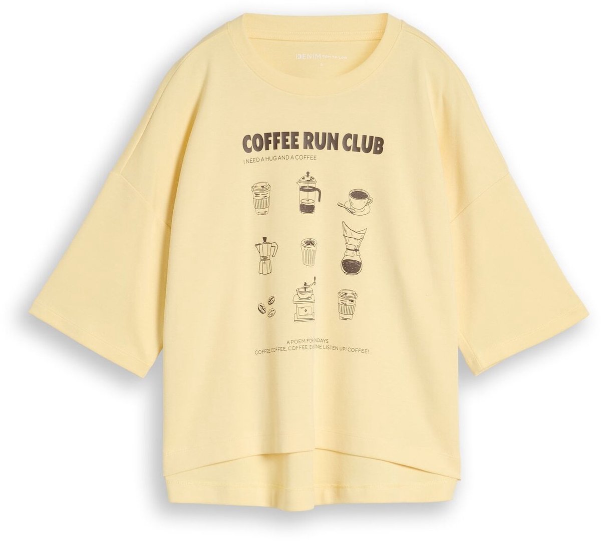 Tom Tailor Denim - T-shirt met boxy pasvorm en print - Maat XL - soft vanilla yellow