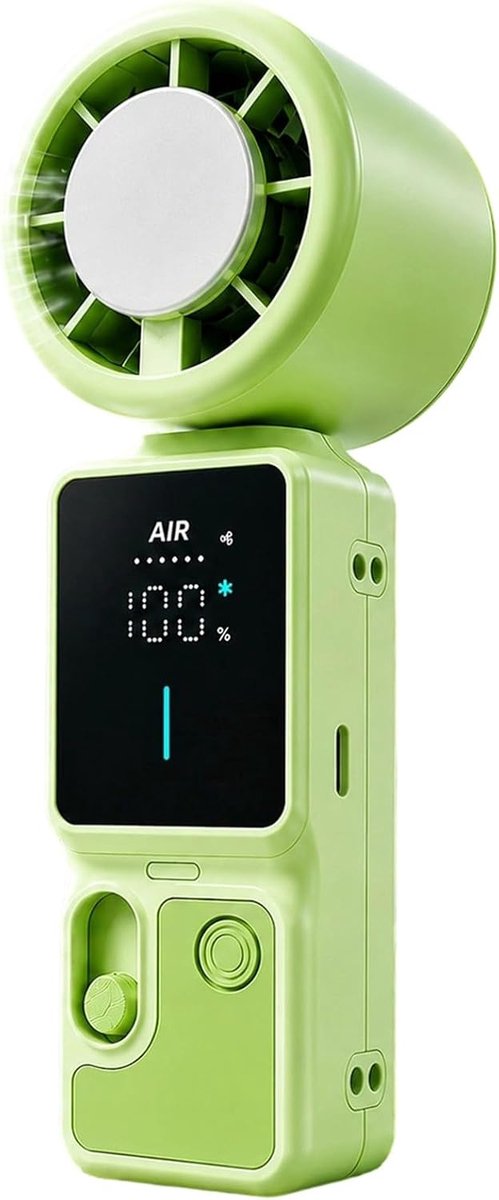 Handventilator - USB-Oplaadbare - Mini Fan Oplaadbaar - LED Display - Ideaal voor Thuis & Reizen - Lange Accuduur - Draagbare Mini Ventilator - 6 Standen - Donkerblauw - Mini Fan - Draagbare Handventilator met Digitaal Display - Groen
