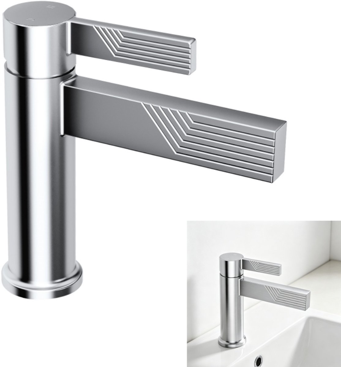 Moderne wastafelkraan - Chroomafwerking - Duurzame keramische ventielkern - Uitloophoogte 10,8 cm - Eenvoudige installatie - Vierkante kraan 118 cm