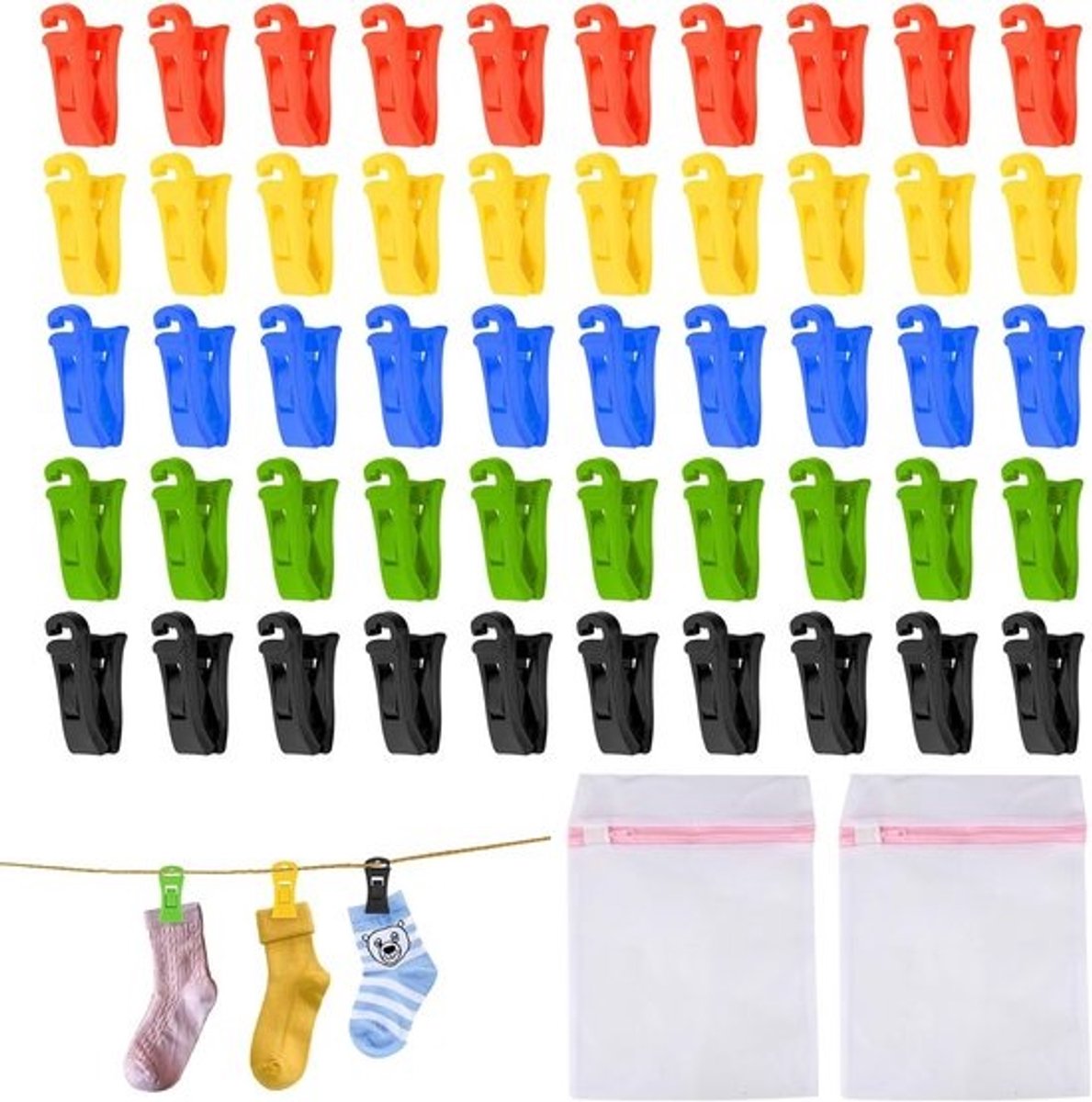 Sokkenklemmen - Sokkenhouders - Sokken Sorteren - Duurzaam POM plastic - 50 stuks - Multicolor