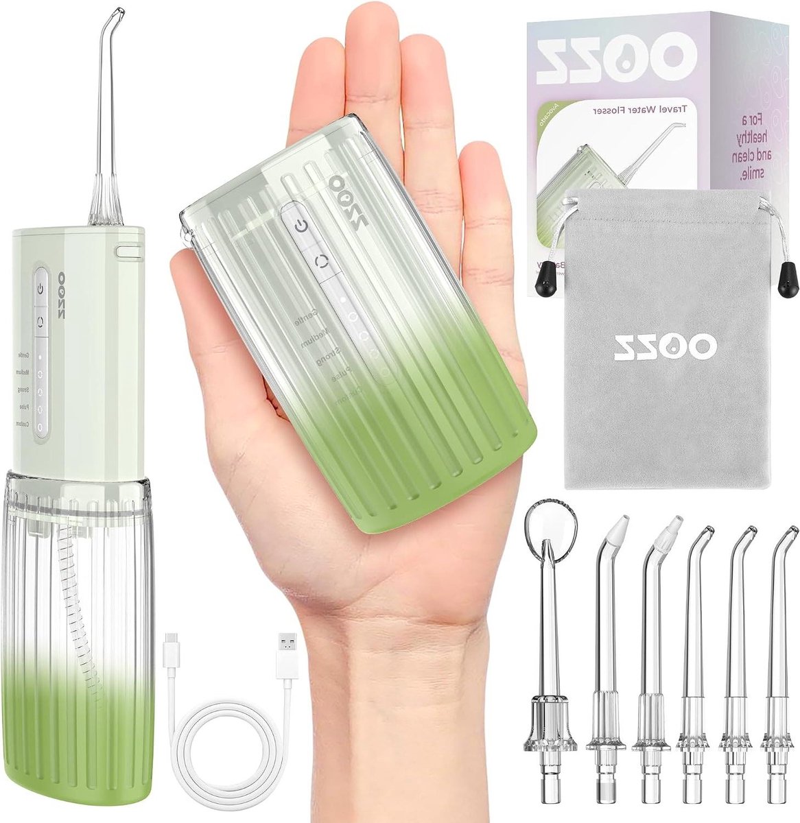 Reis Waterflosser - Monddouche Draagbaar - Mondhygiëne Onderhouden - 5 Reinigingsmodi - 150 ml Tank - Avocado Groen