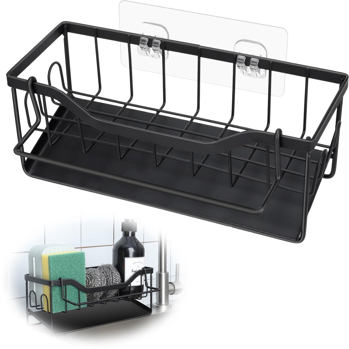 Spoelbak Organizer - Met Afdruipschaal, Handdoekhouder & Zonder Boren - Voor Doekjes, Borstels, Sponzen & Zeep in Keuken & Badkamer