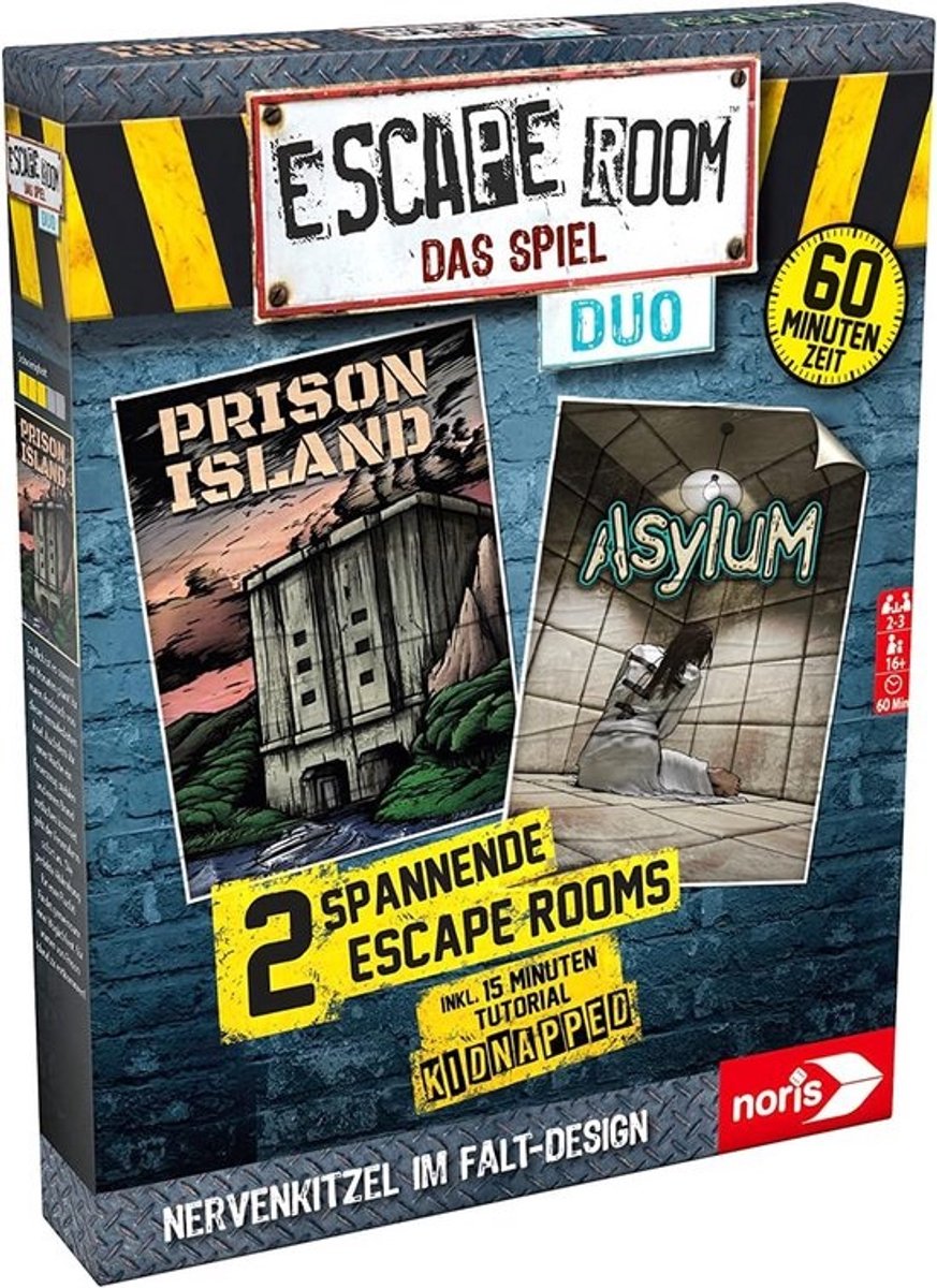 Noris 606101838 - Escape Room DUO, familie en gezelschapsspel voor volwassenen, incl. 2 gevallen en promocase met nieuw vouwmechanisme, vanaf 16 jaar