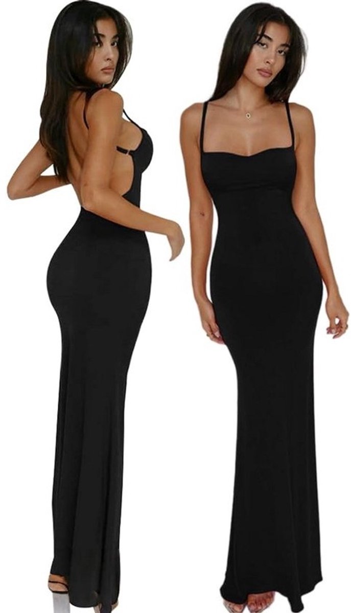 Dames Lange Sexy Jurk met Blote Rug - Mouwloze Bodycon Maximale Jurk voor Feesten en Avonden