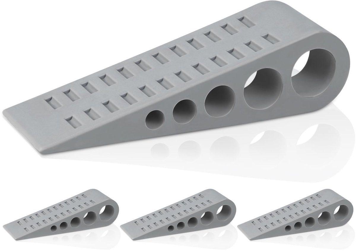 4 Stuks Deurstopper Wig - Stapelbaar Robuust Antislip Rubber - Vloervriendelijk voor Alle Vloeren Thuis Kantoor School - Grijs