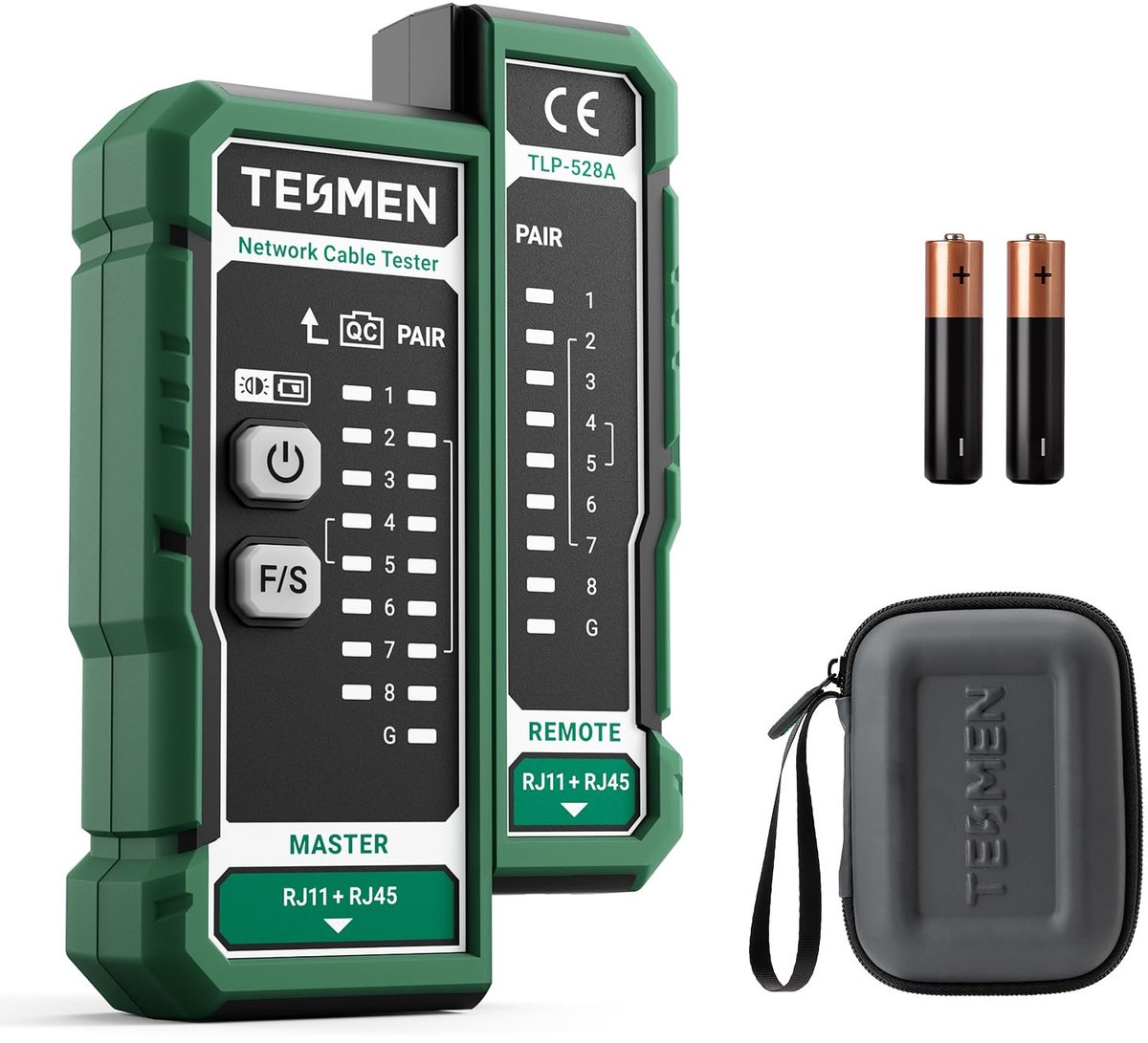 Netwerk kabeltester RJ45 & RJ11 - Voor CAT5 CAT6 CAT7 - LAN- en Telefoonkabel Tester - Doorgangs- en Afschermingstest - Met LED Indicatoren