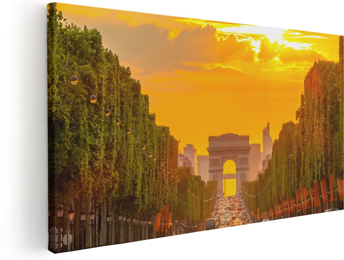 Artaza Canvas Schilderij Arc De Triomphe Bij De Autoweg - 180x90 cm - Groot - Wanddecoratie Woonkamer - Schilderijen - Muurdecoratie