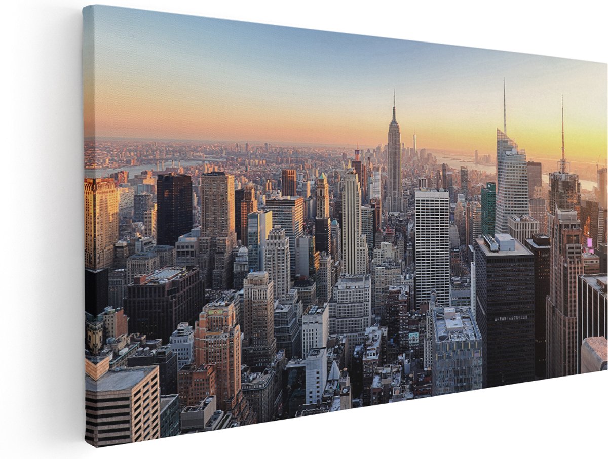 Artaza Canvas Schilderij New York Skyline Met Wolkenkrabbers - 180x90 cm - Groot - Wanddecoratie Woonkamer - Schilderijen - Muurdecoratie
